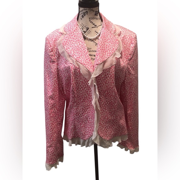 Anthracite Womens Pink White Ruffled Lace Trim Women's Jacket Bust Sz 44 - Picture 1 of 8